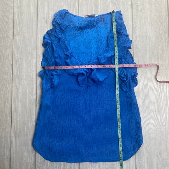 Rebecca Taylor Women's Blue Silk Sleeveless Ruffle Tank Blouse Size 2 - Picture 5 of 9